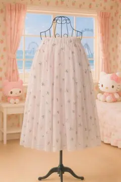 新品タグ付earth music&ecology／花刺繍チュールスカート管Z10