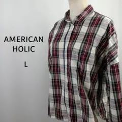 AMERICAN HOLIC　チェックシャツ　長袖　レッド　L　コットン