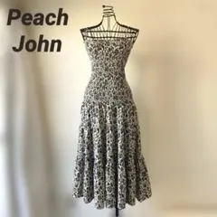 Peach John ベージュ黒フラワーベアトップ フレアロングキャミワンピースのサムネイル