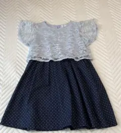 ☆3can4on☆水色レースとネイビードットワンピース 120