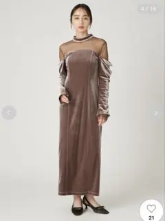 FRAY I.D（フレイ アイディー）デコルテチュールベロアオフショルドレス