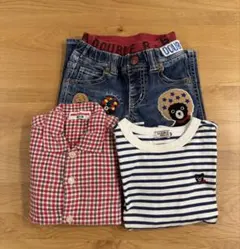 週末価格ミキハウス DOUBLE.B3点セット（シャツ、パンツ、ボーダーロンT）