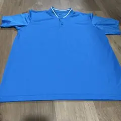 【美品】襟ライン スタンドカラー 半袖ポロシャツ ゴルフ スポーツ 青 L 冷感のサムネイル