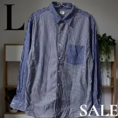 「即日発送」L UNIQLO青と白のストライプ 長袖ワイシャツ　スーツ