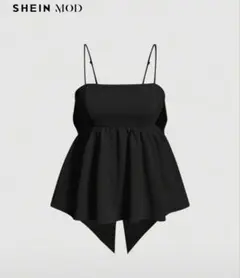 SHEIN MOD リボン付きフリルヘムサマーブラックキャミトップ