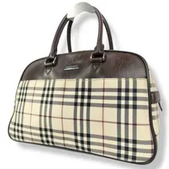 Burberry ミニボストンバッグ ロゴプレート キャンバス ノバチェック