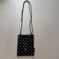 猫刺繍 ネイビー ドット ショルダーバッグ