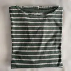 無印良品 洗いざらし太番手ボートネック九分袖Ｔシャツ紳士ＸＬ スモーキーグリーン