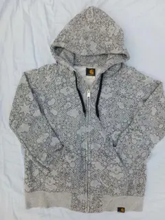 レア　Carhartt グラフィック総柄パーカー Mサイズ グレー