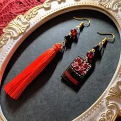 【和風】花札＆タッセルピアス（イヤリング）（桜に幕）【卒業式】【成人式】