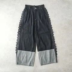 大人気♡完売品✨ミュベール デニムレース配色パンツ ブラック 36 定価3.7万のサムネイル