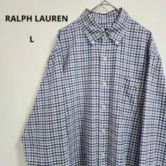【ラルフローレン】 長袖シャツ チェック柄 ボタンダウン ポニー刺繍 L
