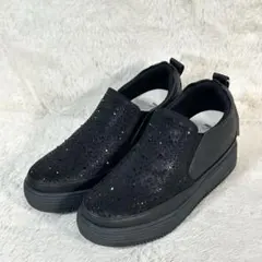 新品 MUUM ムーム 厚底 スリッポン ビジュー キラキラ M 黒 スニーカー