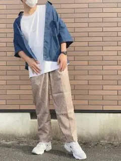 美品 L GU デニム シェフシャツ (五分袖) 羽織り