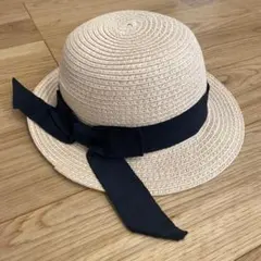 キッズ 麦わら帽子 リボン付き ナチュラル 子供用 ストローハット　48センチ