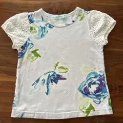 ハッカキッズ花柄レースフリル袖Tシャツ 110センチ