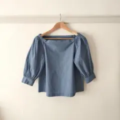 theory luxe デニム　ブルーオフショルダー五分袖ブラウス