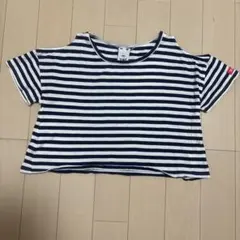 x-girl ネイビー/ホワイトストライプ Tシャツ　サイズ表記2