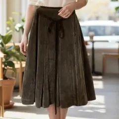 美品 ロペ フレアスカート M相当 茶 膝丈 リボン付き エレガント