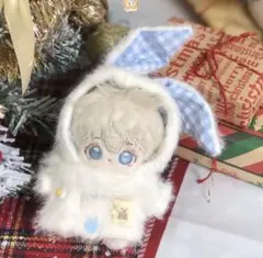 着せ替えぬいぐるみ ふわふわうさぎちゃんコート ブルー 10cm お洋服