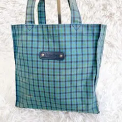 【完売品】ファミリア トートバッグ チェック柄 ハンドバッグ ブルー ジャンク