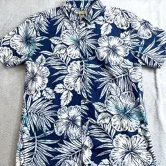 KAHALA アロハシャツ ハワイ製 青×ハイビスカス柄 コットン100%のサムネイル