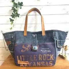 デニム・Ｔシャツリメイクトートバッグ　大きめ　2way ドリンクホルダー付き