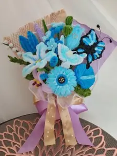 モールフラワー 花束 青 水色 蝶々 ハンドメイド プレゼント 枯れない花
