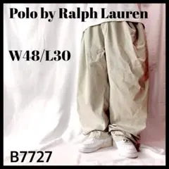 人気 90s ポロバイラルフローレン 2タックチノパン ベージュ 極太 W48B