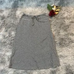 MUJI 無印良品（S）フレアスカート ロング丈 チェック柄 シンプル リネン混のサムネイル