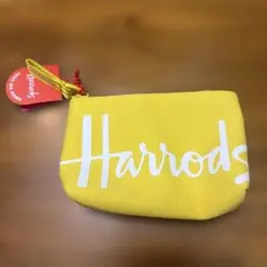 新品タグ付きHarrods ハロッズ ポーチ イエロー 開閉しやすいのサムネイル