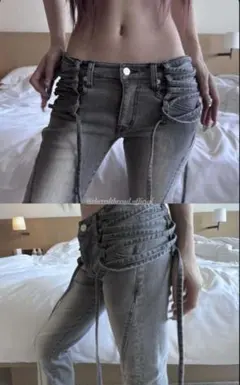 theredthread studded denim flare ブラウン - メルカリ