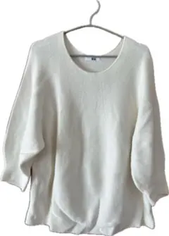 UNIQLO 3Dコットンクルーネックセーター（7分袖）3L オフホワイト