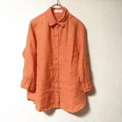 UNIQLO 【XL】リネン100% シャツ オレンジ 七分袖