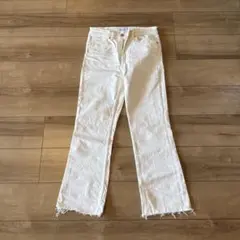 【ZARA】ザラ ホワイトデニム フレアパンツ カットオフ EUR40