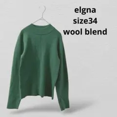 elgna レディースハイネックニット　ウール混 34サイズ　シンプルグリーン