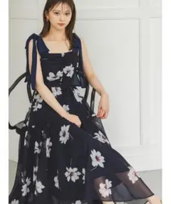 新品 SNIDEL フラワープリントショルダーリボンワンピース 0