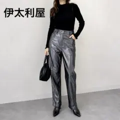 美品　伊太利屋 イタリヤ　光沢パンツ ストレート センタープレス　ブラック系