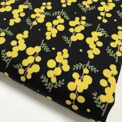 生地　ハギレ　ミモザ　ブラック　オックス地