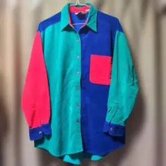マルチカラー コーデュロイ長袖シャツ　j.crew クレイジー　70s 80s