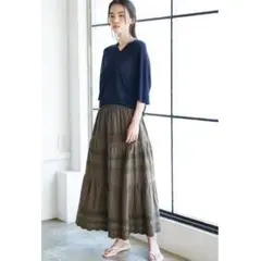 アメリカンホリック　表裏綿100ロングスカート　カーキ　マキシフレアスカート