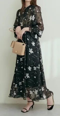 natural coutureフラワージャガードプチハイパイピングワンピース