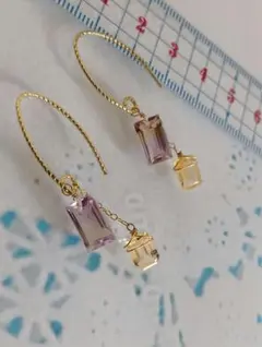 470 14kgf宝石質ブランデーシトリンPアメ◇レモンQのポストピアス