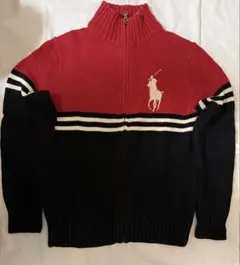 【値下げ】ポロ　ラルフローレン ジップアップ ニットセーター 150 赤×黒