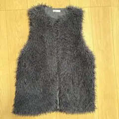 フェイクファーベスト　ネイビー　 ノースリーブベスト L