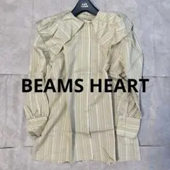 ビームスハート　ビックカラー　シャツ　ブラウス　長袖　透け感　ストライプ　洗濯可