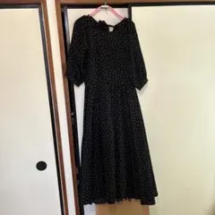GRL ドット柄黒ロングワンピース