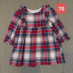 ベビーギャップ チェック柄フリルワンピース 70cm クリスマス