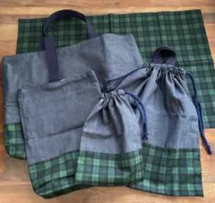 入園　入学　５点セット　チェック柄　大きめランチョンマット