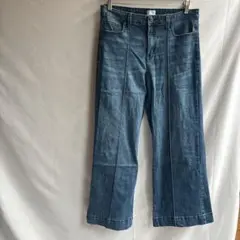 美品⭐️センターシーム ワイドデニムパンツ US10 美脚 L ウォッシュドブルー